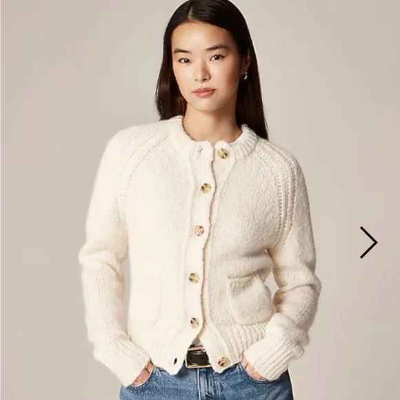 NWT J. Crew Raglan Cardigan in Ivory / Button-Up Cardigan with Patch Pockets - Picture 6 of 8